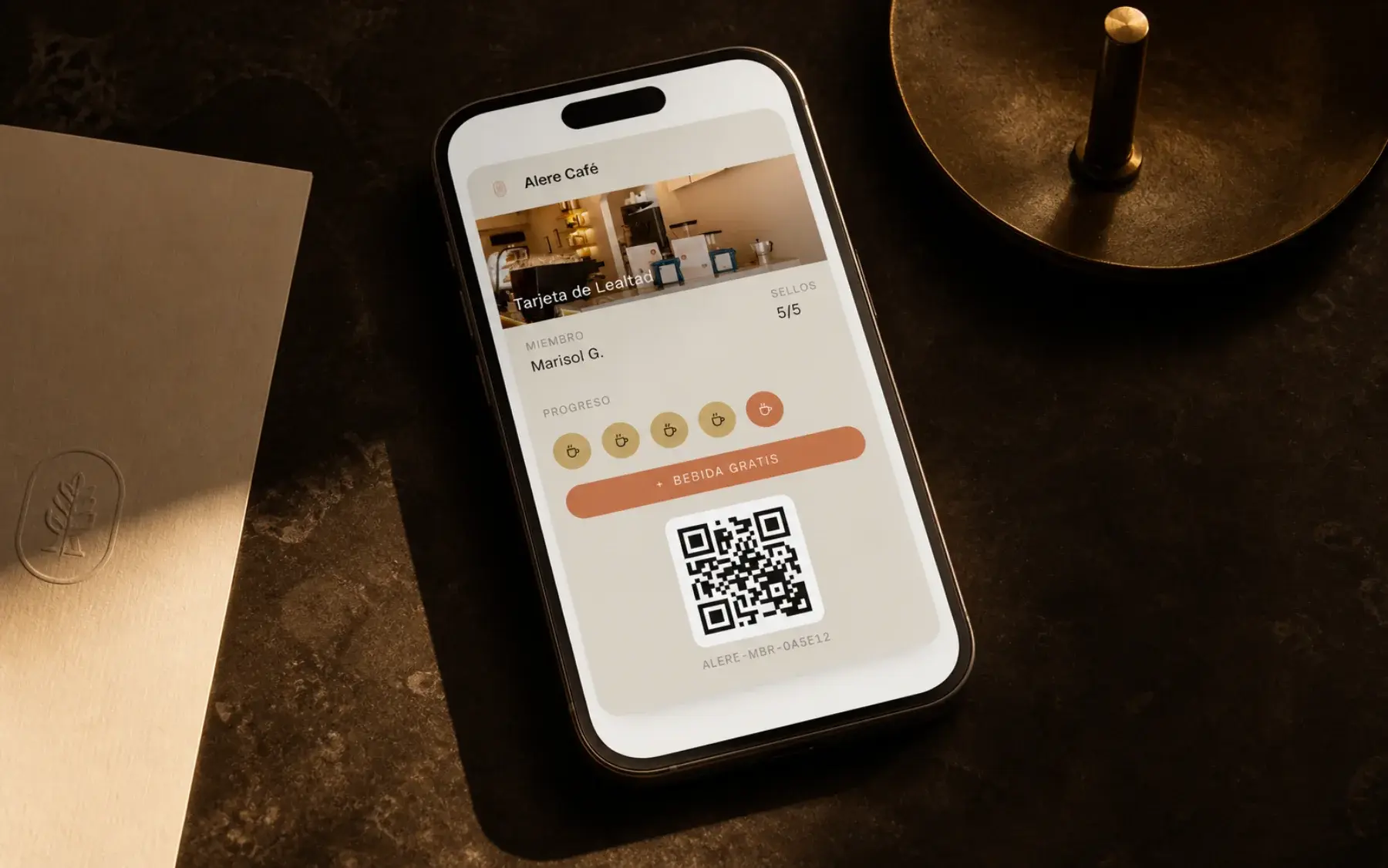 Membresía digital de lealtad de Alere Café a nombre de Marisol G.