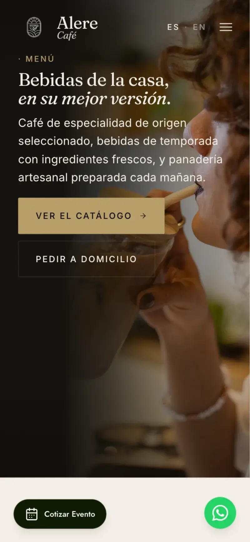 Entrada al menú de Alere Café en móvil