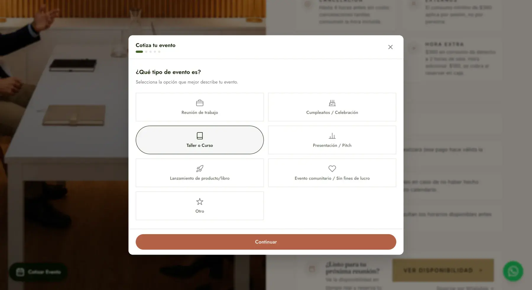 Cotizador guiado de eventos de Alere Café