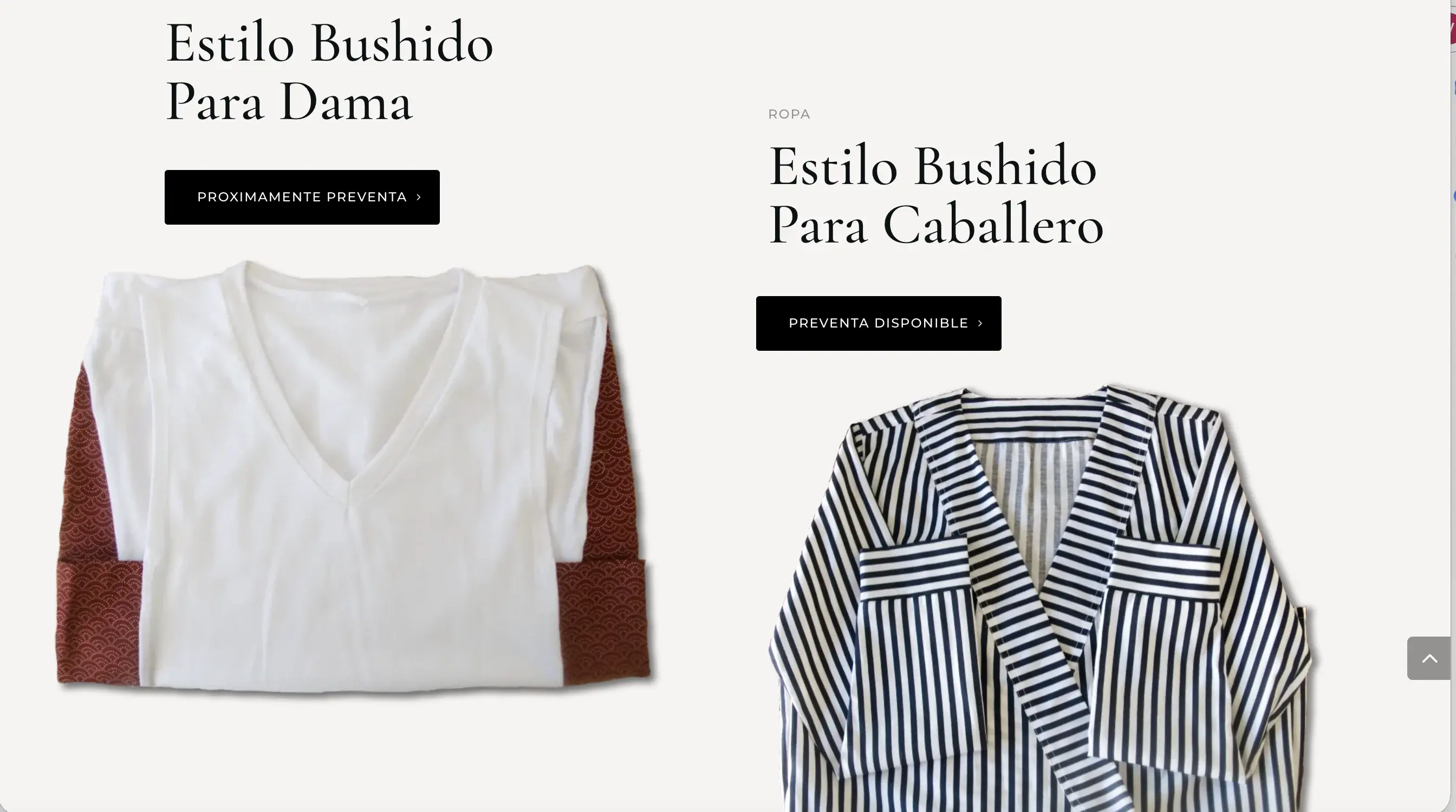 Página de colección Estilo Bushido para dama y caballero